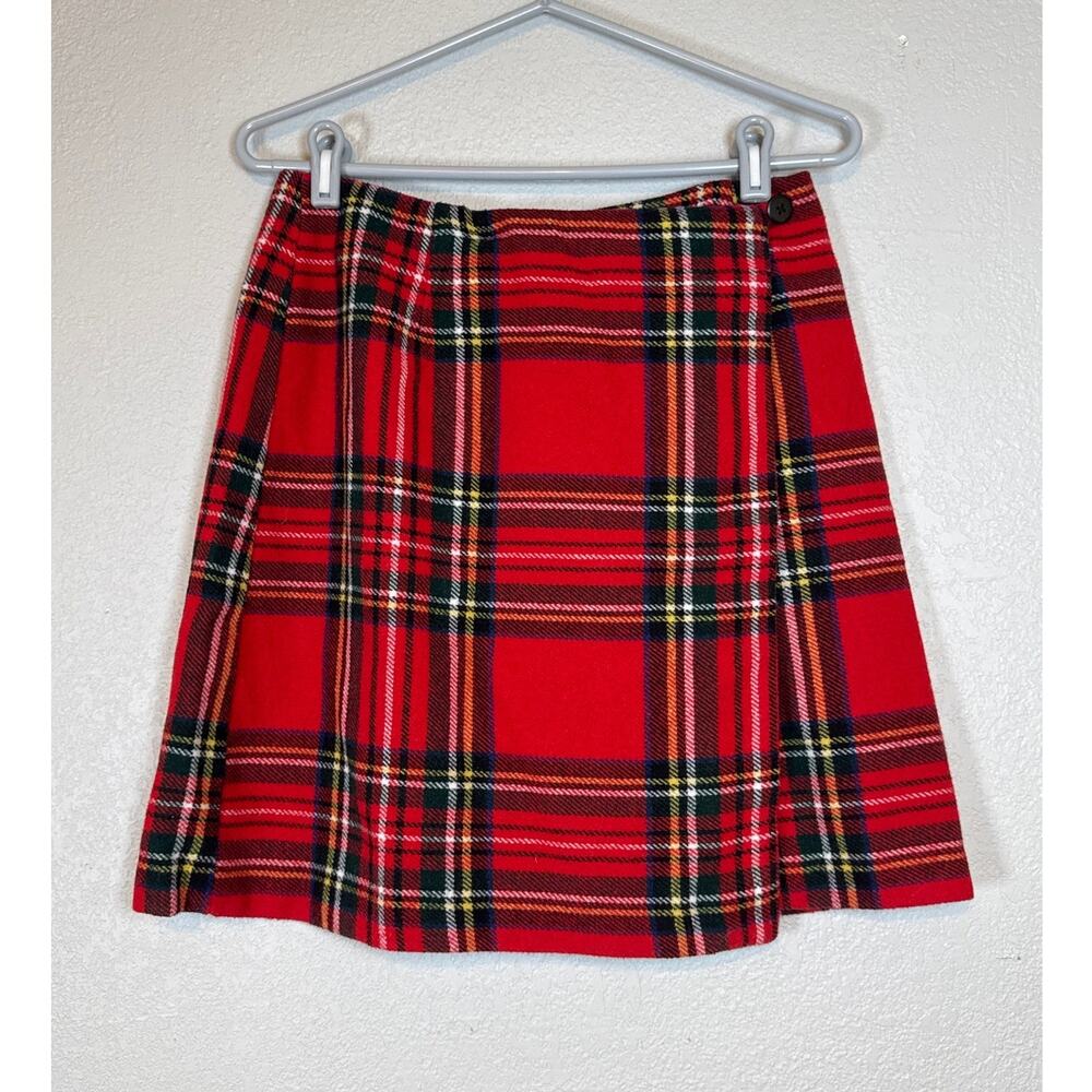 Vintage Wool Blend Red Plaid Wrap Skirt Womens 6 Mini Christmas Xmas Holidays